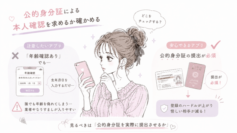 公的身分証による本人確認を求めるか確かめる